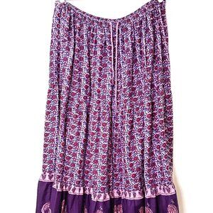 London Jean Womens Ruffled Maxi Boho Cotton Skirt Sz L Elastic Drawstring Waist